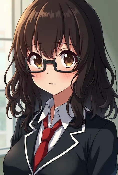 Dark brown haired girl,dark complexion,glasses,Dark brown eyes and straight wavy hair with the Boku no Hero Academia uniform