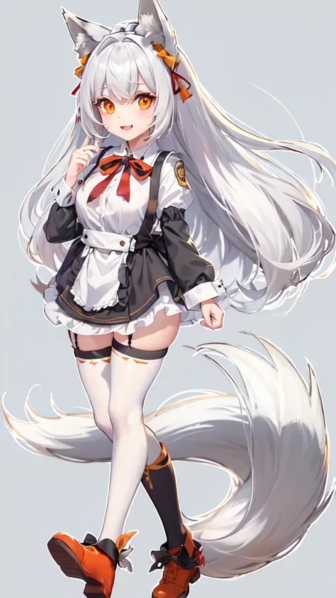 (score_9, score_8_up:1.1),score_7_up,zpdxl, 1girl, solo, tail, animal ears, long hair, maid dress, maid apron, pantyhose, fox ta...