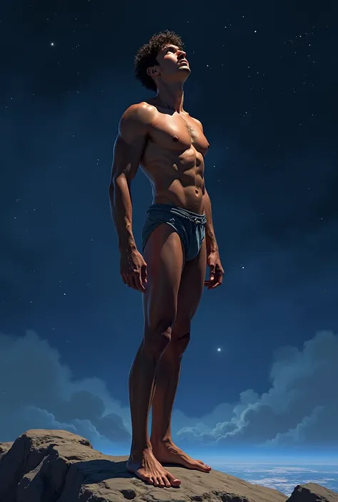 illustration that evoke stoicism men from 25 years old, shirtless, barefoot, strong, slim body Importance of Reason Style: Scientific realism, with a focus on detail and precisionColor palette: Dark and mysterious tones (dark blue, violet, black) to convey...