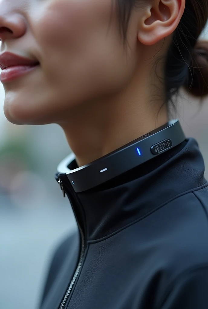 A collar around the neck that monitors health and has a small button that can be pressed 