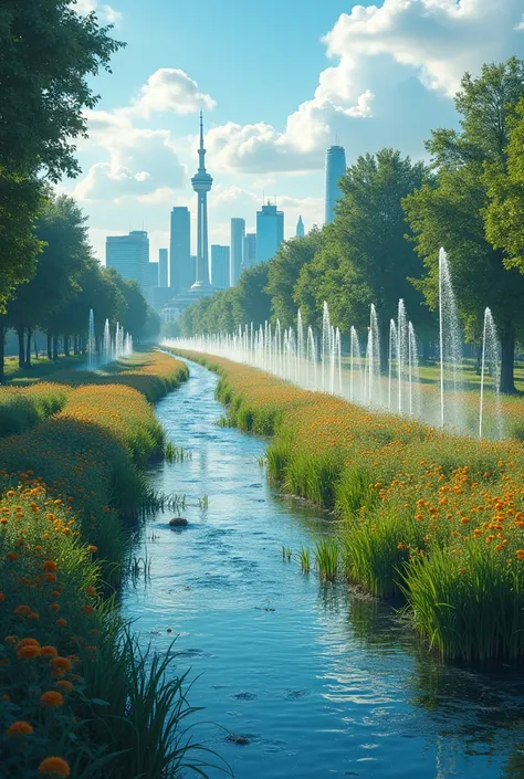 A city that shows an irrigation system 
