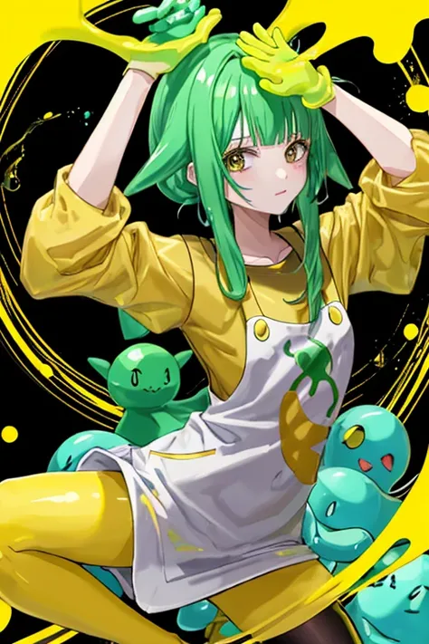 Slime dripping、Yellow and black Pokémon trainer getting changed