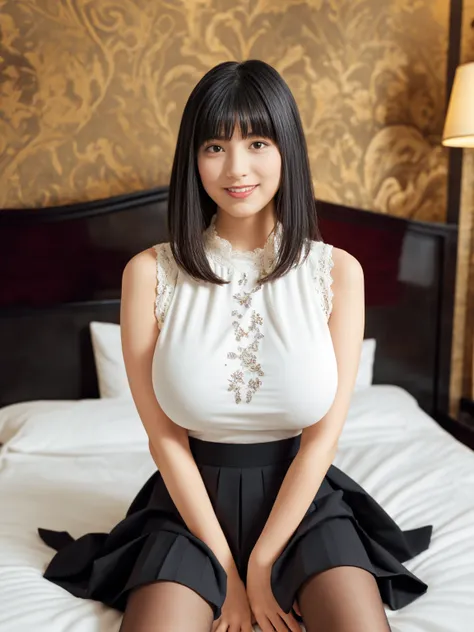 masterpiece, Highest quality, figure, Very detailed, The finer details, High resolution, 8k,wallpaper, Perfect dynamic composition,(Detailed high quality:1.3)、Seraphim, (The background is an empty hotel bed:1.3), Deep in the field, Black hair color, Big Na...