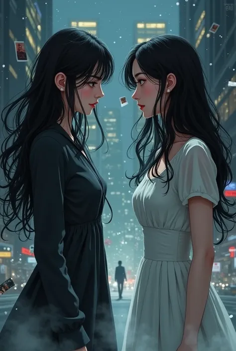 Sapphic fanfic cape creator:  


Description of the cover:
Scenario: The cover would have a night city as its background, with partially illuminated skyscrapers, suggesting an urban and mysterious atmosphere. A soft haze would cover the bottom of the image...