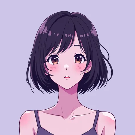 Gentle smile, bob hair, cute, woman in her 20s, Japanese anime-style illustration, light purple background, mysterious scenery