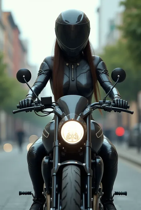  the street, the motorcycle, Female cyborg riding a high-tech motorcycle, best quality, high quality, absurdres, masterpiece, beautiful, intricate details, 1/2 body crop, slim body, beautiful figure, magnificent anatomy, (intricate details:1.12), HDR, (int...