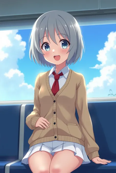 high quality、8K Ultra HD、All drawn in detail、Shortcuts、Gray Hair、14 years old, normal build、Height: 150cm、表情は目を閉じたにっこりsmile、H Uniform、
The place is on the train、The color of the underwear is white

((最high quality)), ((masterpiece)), (Detailed boobs), ((Pe...