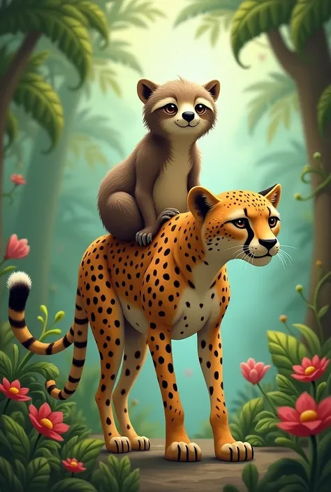 A sloth on top of a cheetah