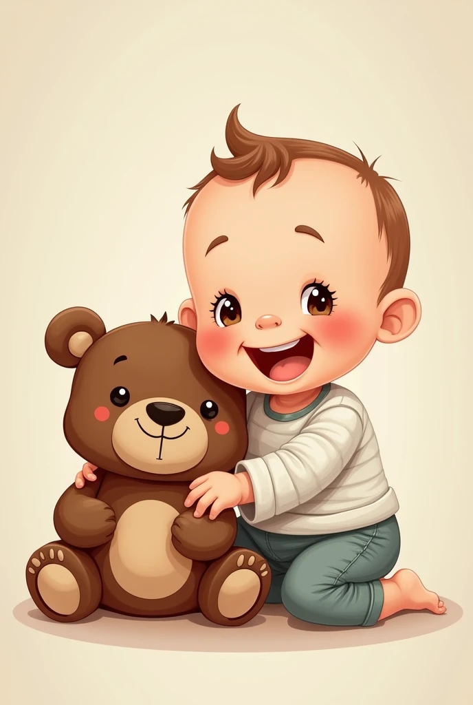 illustration smiling baby with teddy bear toys