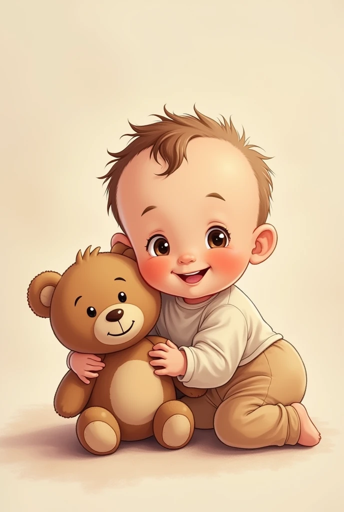 illustration smiling baby with teddy bear toys