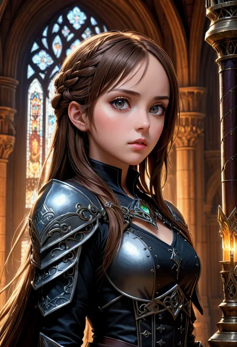 1girl, beautiful detailed eyes, beautiful detailed lips, extremely detailed face and hair, sword art online, in the world of Archeim, epic fantasy, intricate detailed architecture, gothic dark fantasy, dramatic lighting, cinematic composition, vibrant colo...