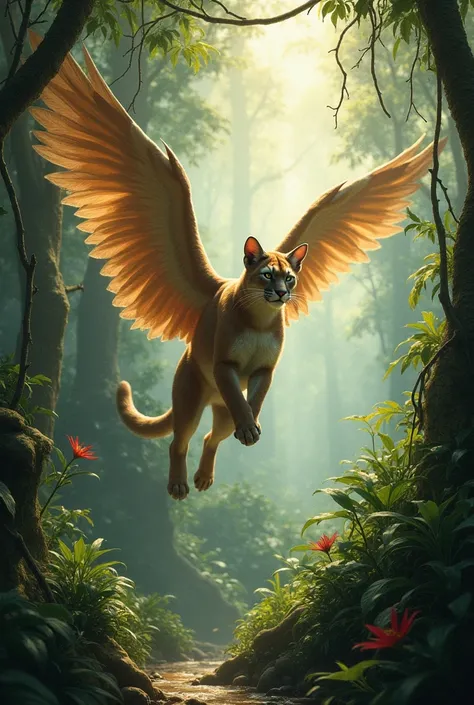  A puma with wings in a jungle