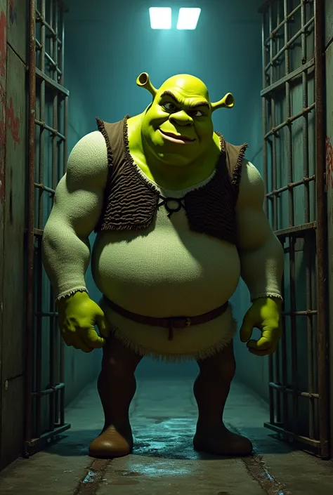 Shrek in jail arrested with police 