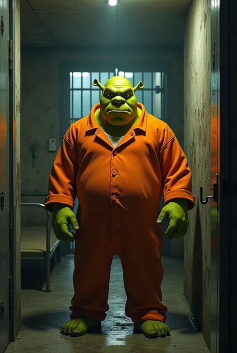 Shrek in jail arrested with police 