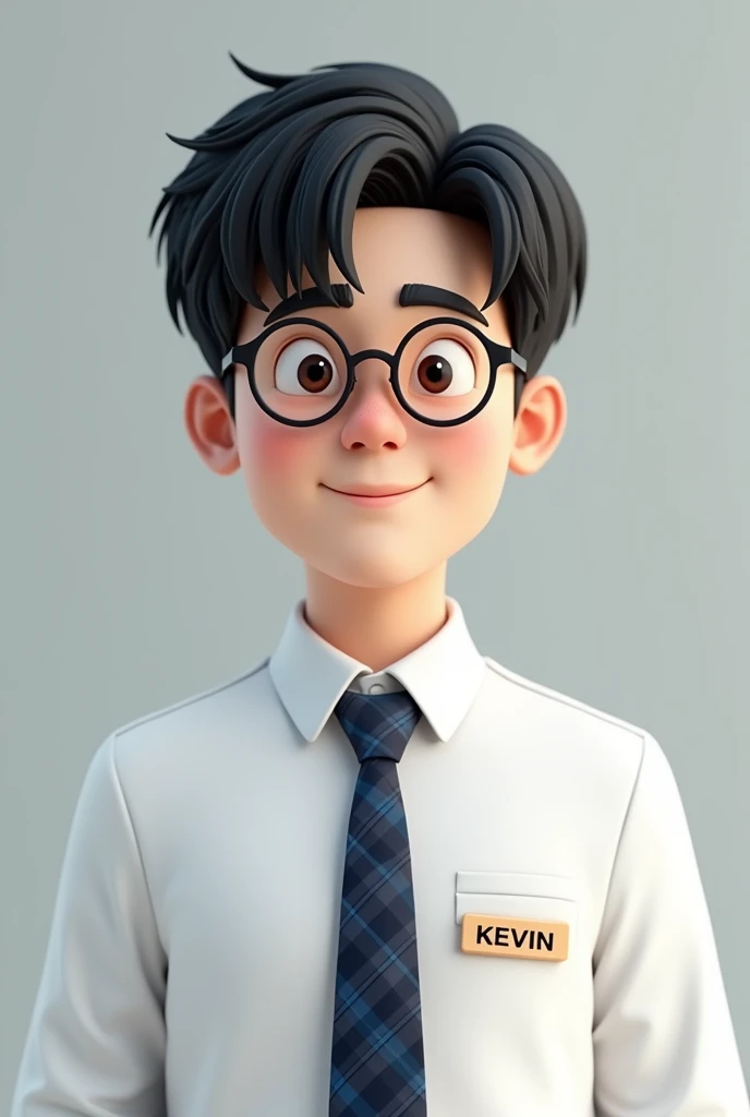 (photorealism:1.2), A young male character with a friendly and wise demeanor, ideal for representing intelligence, creativity and modern academic themes.   He had short black hair that was neatly combed and wore round glasses that added a scientific touch ...