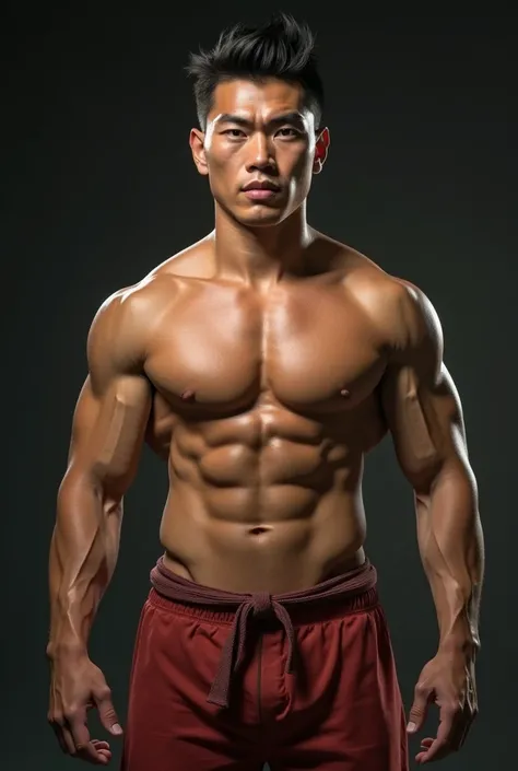 Hyper muscular naked realistic Thai man, hyper realistic, detailed face, detailed muscular realistic, six pack ,huge penis 