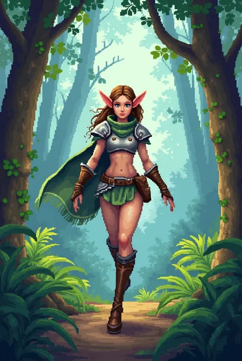 A 2D style warrior forest elf in pixel art sprite format