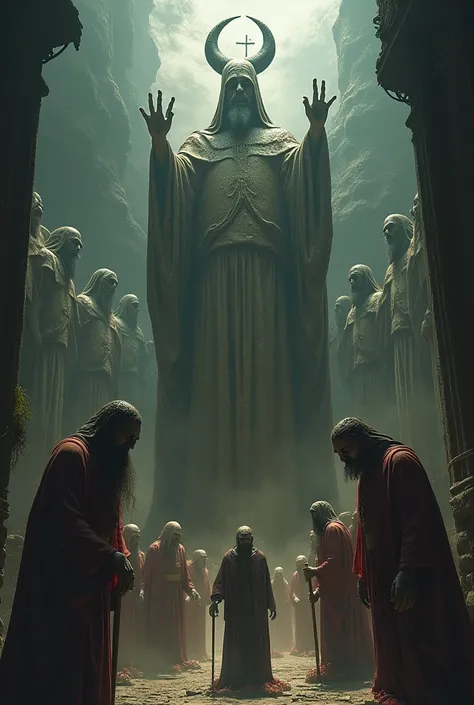 make a horror image with all the religions of the world

