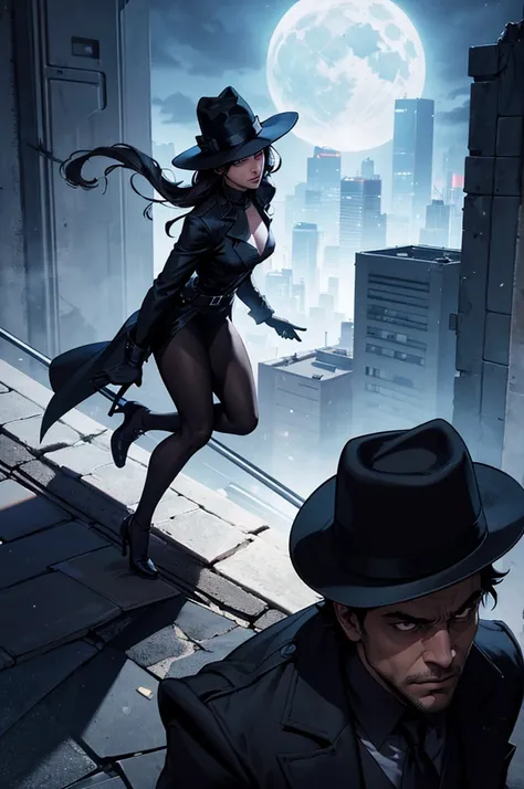 The comic book cover features Black Hat, an enigmatic and shadowy vigilante. In an urban setting at night, with the city below lit by a pale, distorted glow, Black Hat is featured at the top of the cover, on top of a roof.

Black Hat is depicted as a figur...