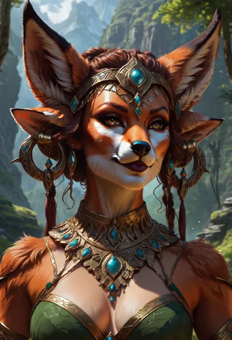 Anthropomorphic feminine fox-satyr enchantress. Official Art – An Award-Winning Digital Masterpiece In 4K Ultra HD, Extreme Detail And Intricate Realism. Symmetrical Face. This Concept Art Brought To Life By The Hands Of Artists Like Wlop & Artgerm In A St...