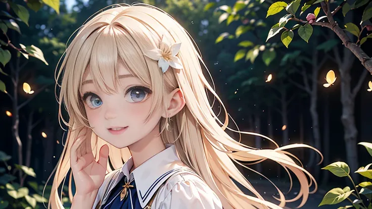 "Close-up portrait of Lily, a cheerful young woman in her late 20s with a radiant smile.  figure with youthful features. Large, sparkling anime-style eyes filled with joy. Long, flowing hair with soft pastel colors gently framing her face. Rosy cheeks and ...