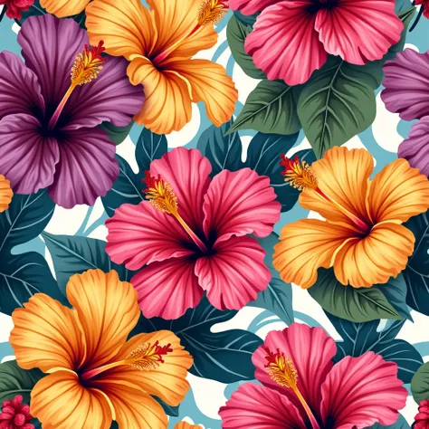 Colorful hibiscus flower pattern