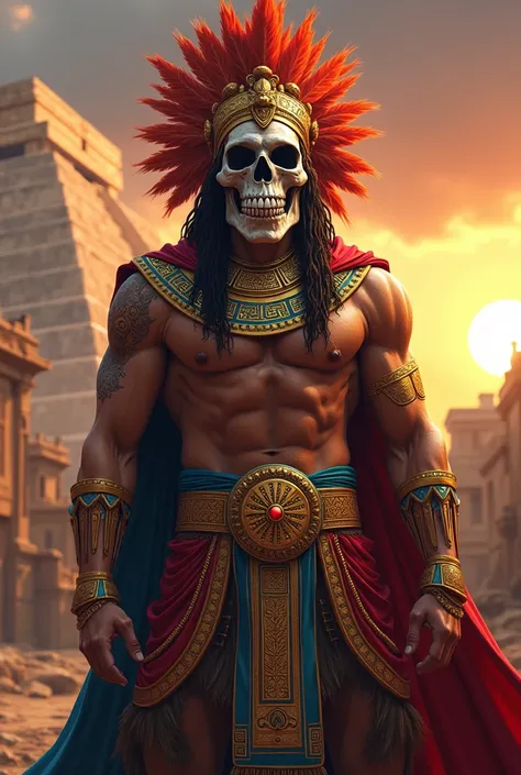 Aztec king with skull mask
