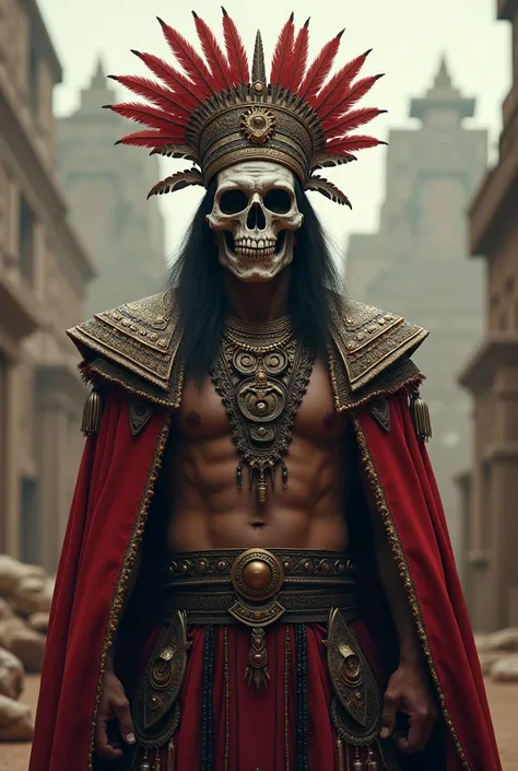 Aztec king with skull mask and short hair
