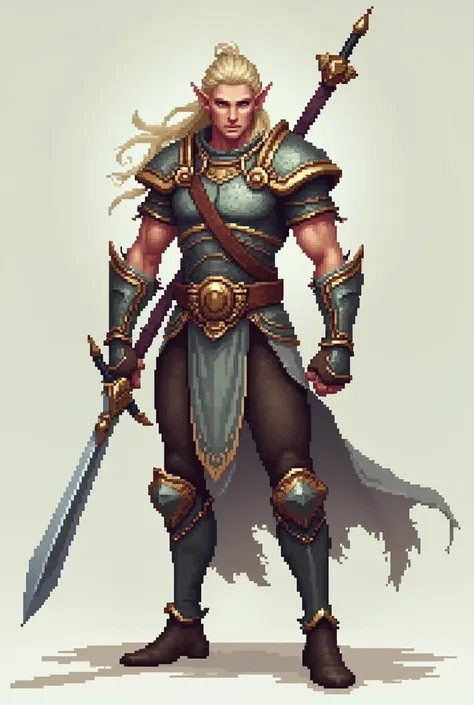 Elf Warrior Man 2d Pixelart Style for Unity, that the image is frontal