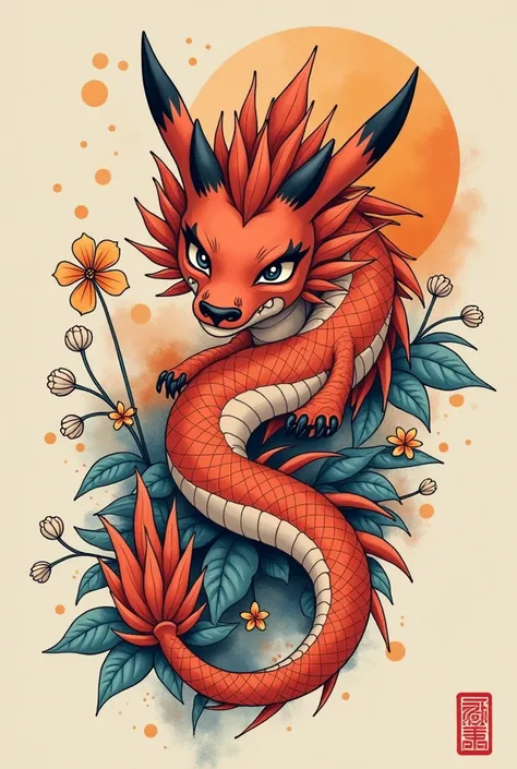 a pokemon tattoo in asian style, 12 cm for hand