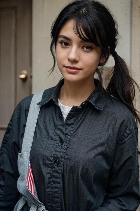 1 girl, black hair, American