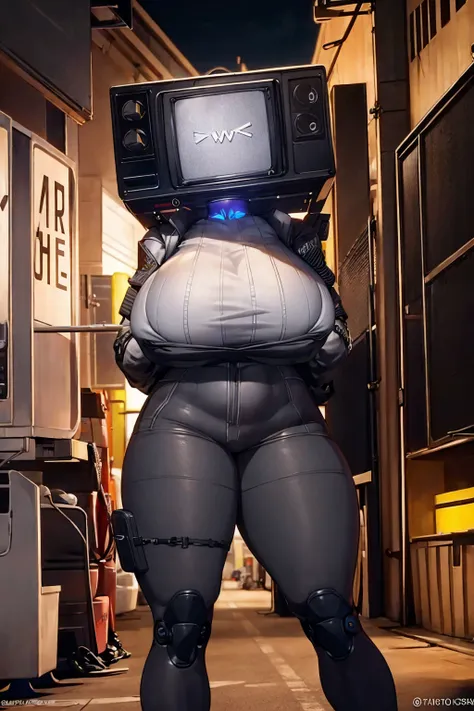 tv screen head robot girl sexy super huge big breasts breast enlargement special attack bulletproof tactical jacket sci-fi city ...