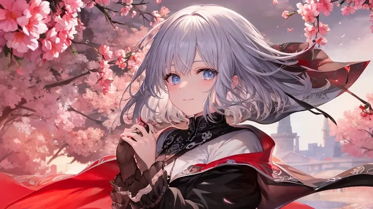 Ultra HD,Look at the viewers, Place your hands behind your back, With a girl, 20-year-old, 非常にshort hair, Long bangs between the eyes, Pale blue eyes, Very detailed,(masterpiece、Highest quality),Gray Hair、Laughter、wonderful, Silver Hair, iris, short hair、 ...