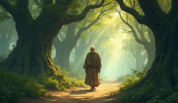 Monk roaming in forest 