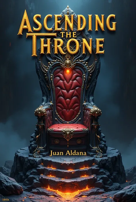 A book cover.

The title will be: Ascending the Throne. It will be centered at the top and written in gold..

In the center of the cover you will see a throne made of volcanic rock and precious stones embedded around it..

Below in the center will be the n...