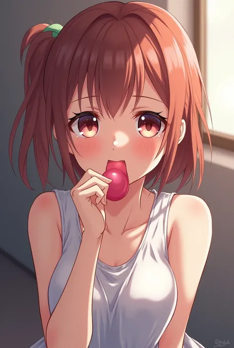 Generates an image of an anime girl sucking a penis