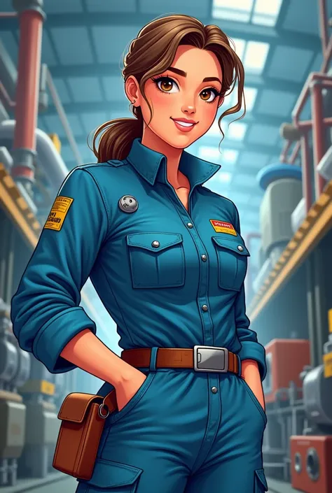 Industrial engineer girl cartoon, working, and in uniform 