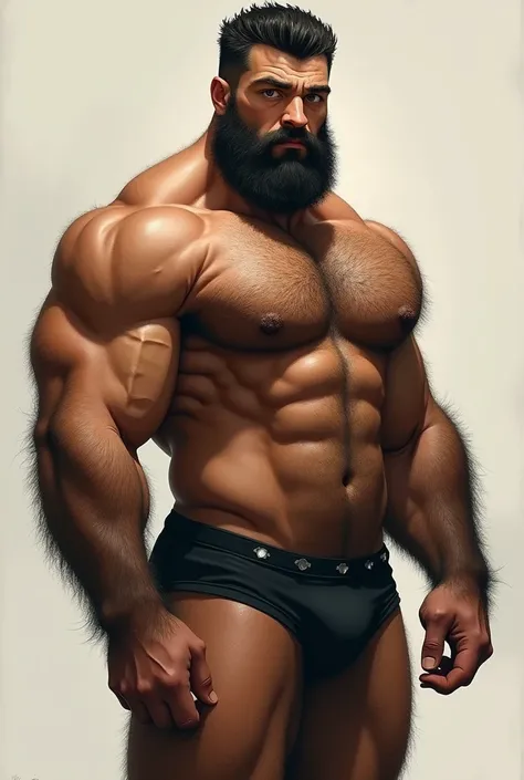 Make a hairy man in underwear muscular more volume in underwear small beard less muscles