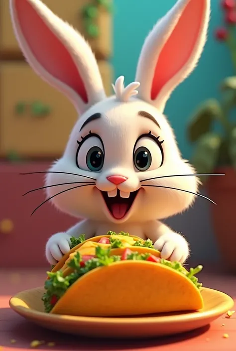 An animated rabbit eating tacos With the title of "tacos uncle rabbit" 