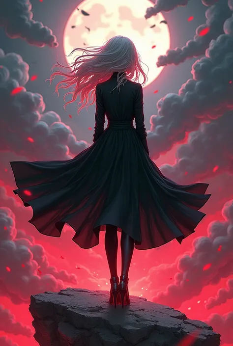 (work of art, best qualityer, very aesthetic, ultra detaild), details Intricate, 1 girl, tatsumaki, One punch man, black clothing, Aura, floating, floating rock, telekinesis, cinematic angle