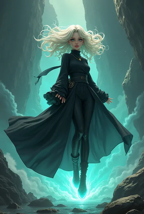 (work of art, best qualityer, very aesthetic, ultra detaild), details Intricate, 1 girl, tatsumaki, One punch man, black clothing, Aura, floating, floating rock, telekinesis, cinematic angle