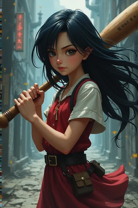 Breath of Fire style character with Black hair and a baseball bat