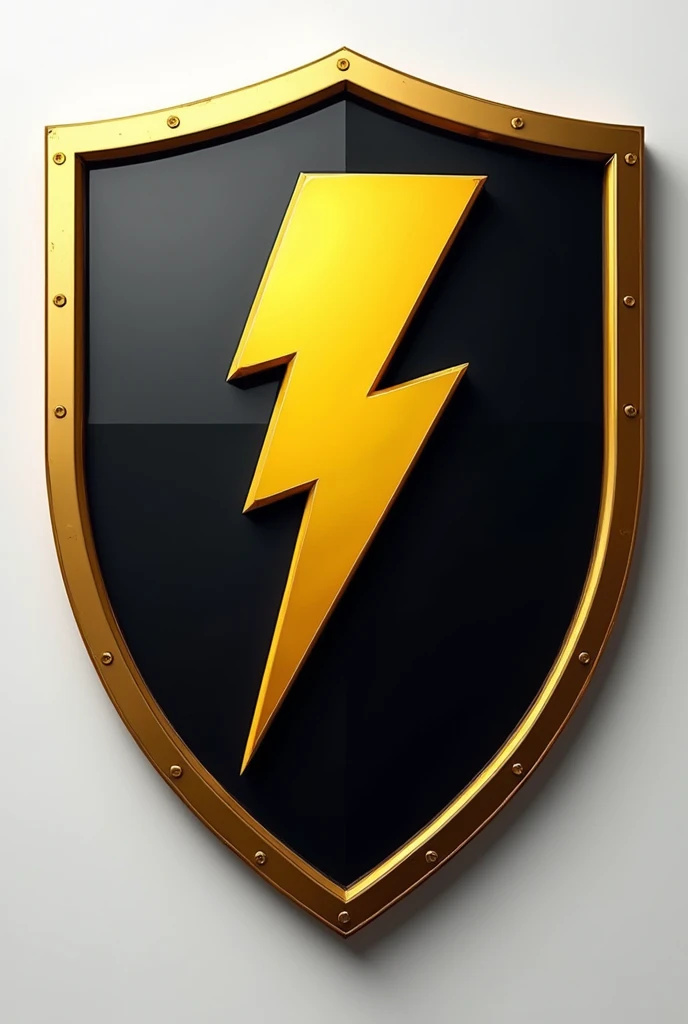 create a team shield with white colors, black and gold with a 2d lightning bolt, basic