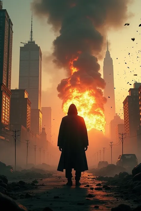 (photorealism:1.2)  terrorism movie poster with smoke and buildings exploding in the background 
