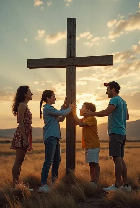 PEOPLE OF DIFFERENT YEARS OLD MAKING A CROSS
