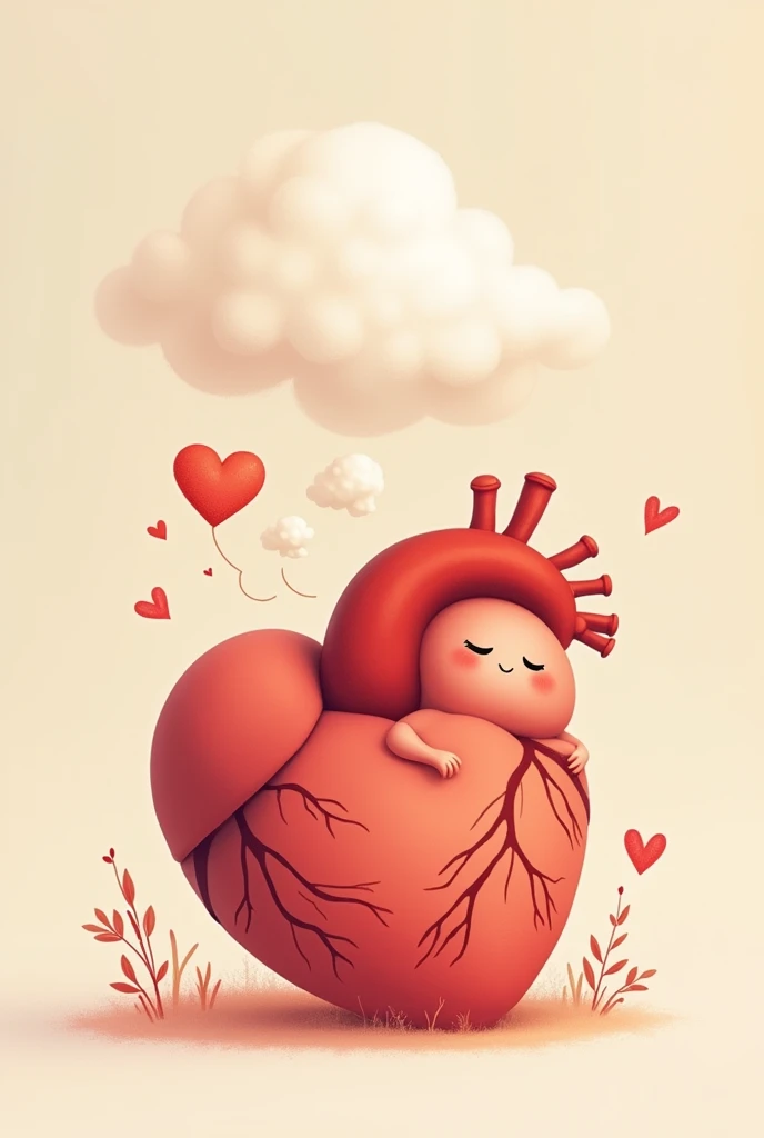 A drawing of a heart sitting thinking about happy things