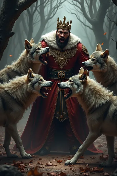 I want to create a scene of wolves killing a king