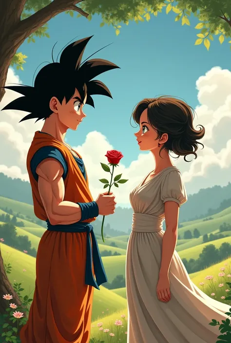 Believe me, Goku falling in love with a girl with a rose in his hand 