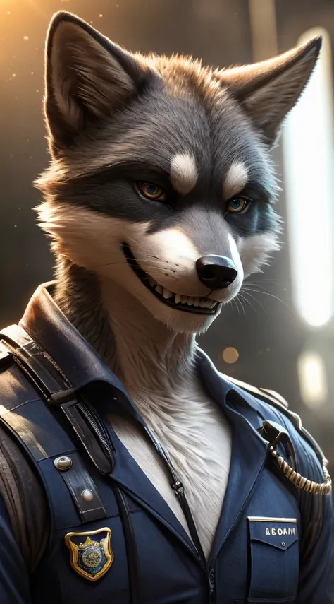 Buffs,((((Two-tone grey fur, White belly,)))), , Raccoon,  Earrings,  whole body, Police uniform,  limbs, 足のnail, nail, Delicate eyes, Detailed handcuffs, Grin expression, Semen drips, Common fur styles, sexy wolf Farson, Furry, furry Farson, Farson!!!!, S...