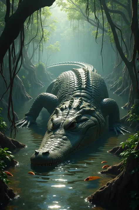 Giant alligator in a mangrove swamp